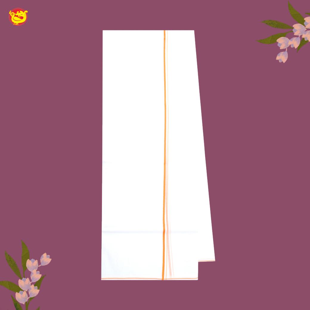 White with ORANGE Border Single Layer Cotton Men’s Dhoti