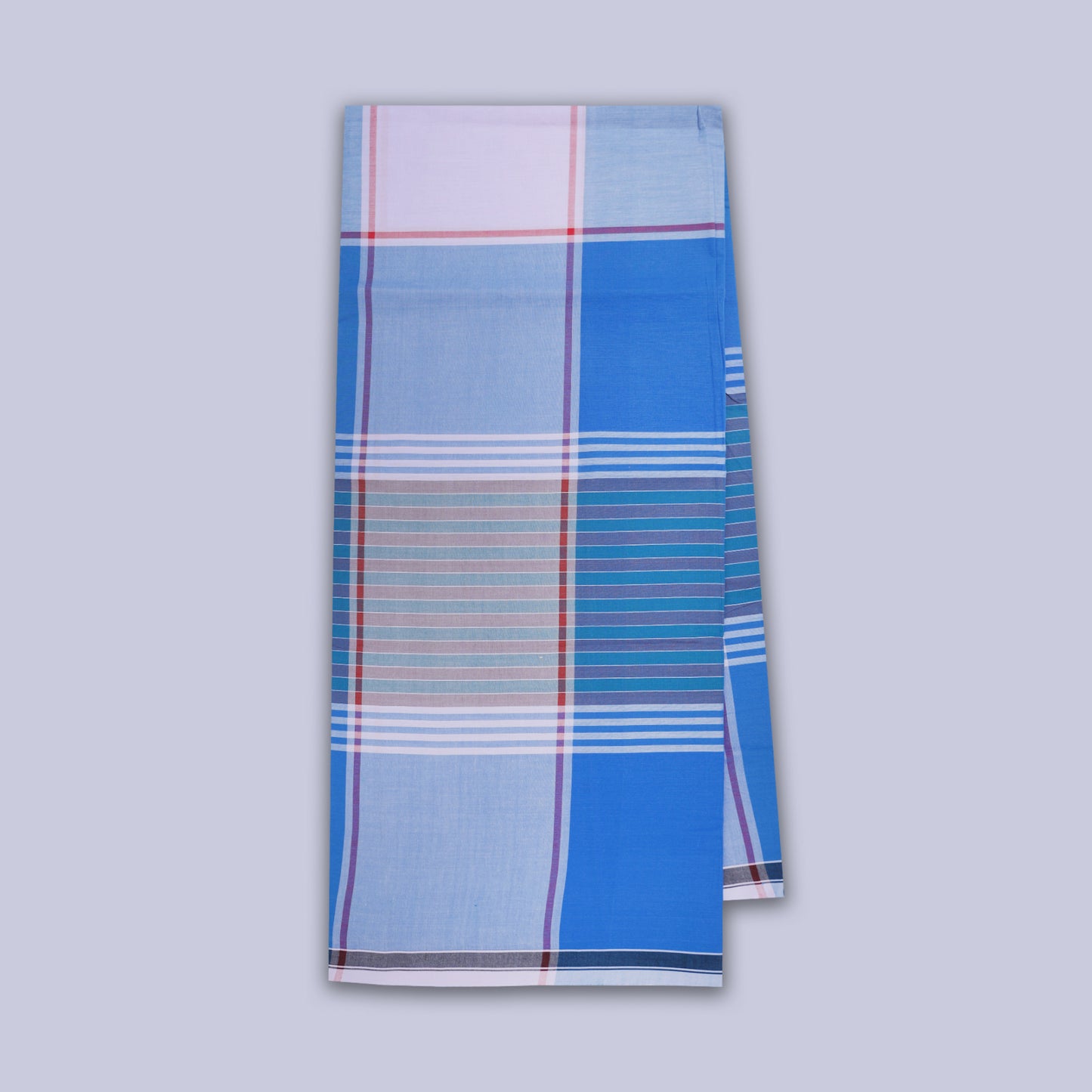 Men’s Royal Blue With Sky Blue Checked Cotton Stitched Lungi