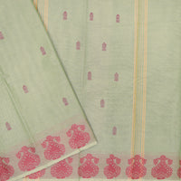 Olive  Green With Red Pure Chettinad Cotton  Saree without Blouse