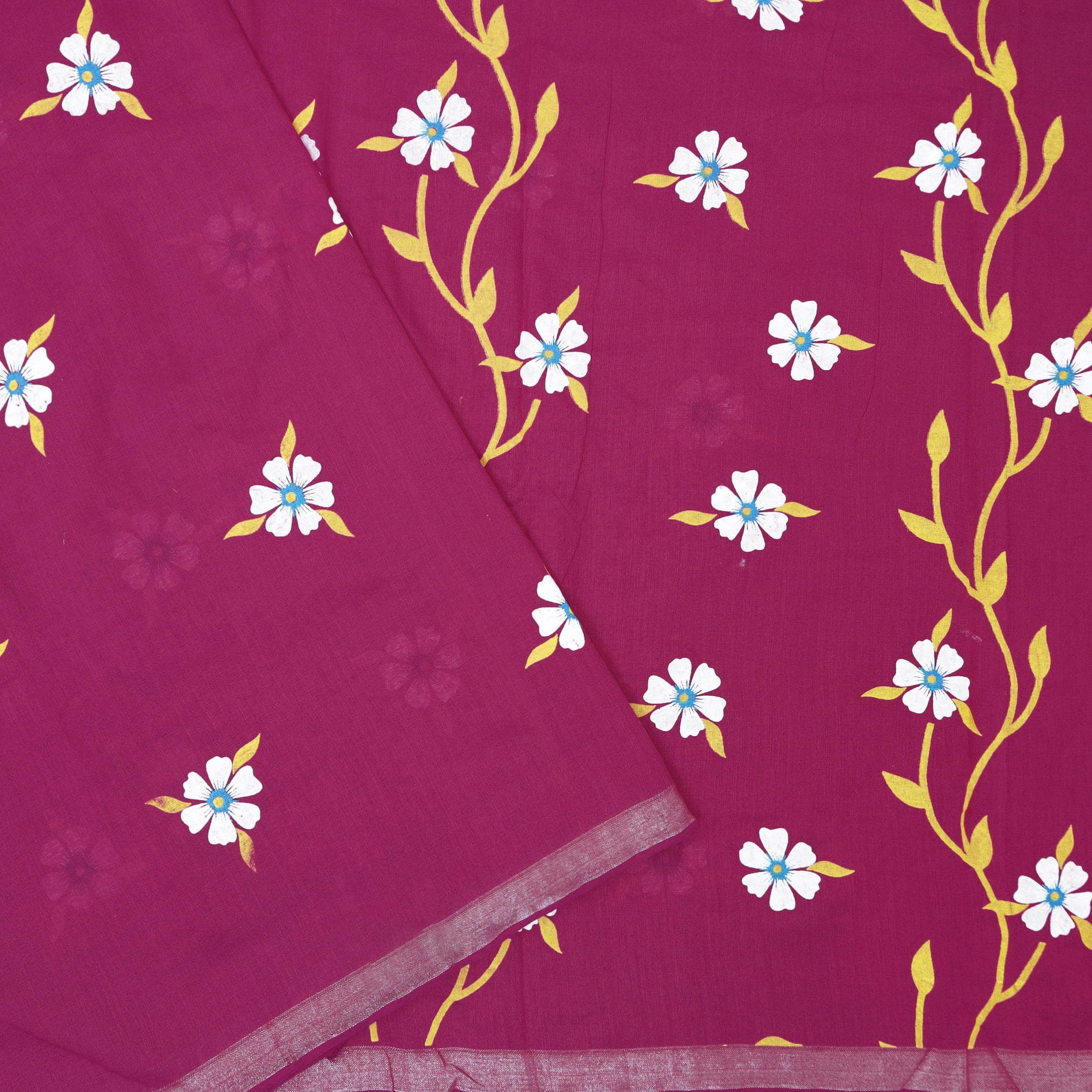 Dark Pink Linen Cotton Saree with Contrast Blouse