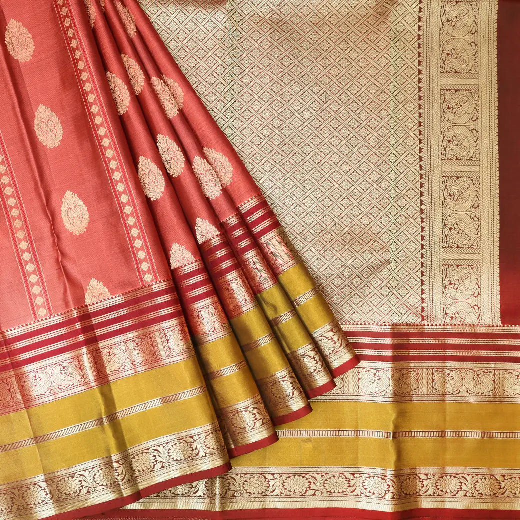 Peach with Maroon hamsam silk saree
