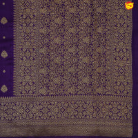 Dark Purple With Floral Motifs Copper Zari Khadi Banarasi Tussar Silk Saree - Thenianantham