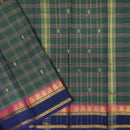 Green With Navy Bloue Small Checked Pattern Pure Cotton Saree without Blous