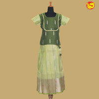 Olive Green and Pastel Green Girls Branded Readymade Pattu Pavadai Set