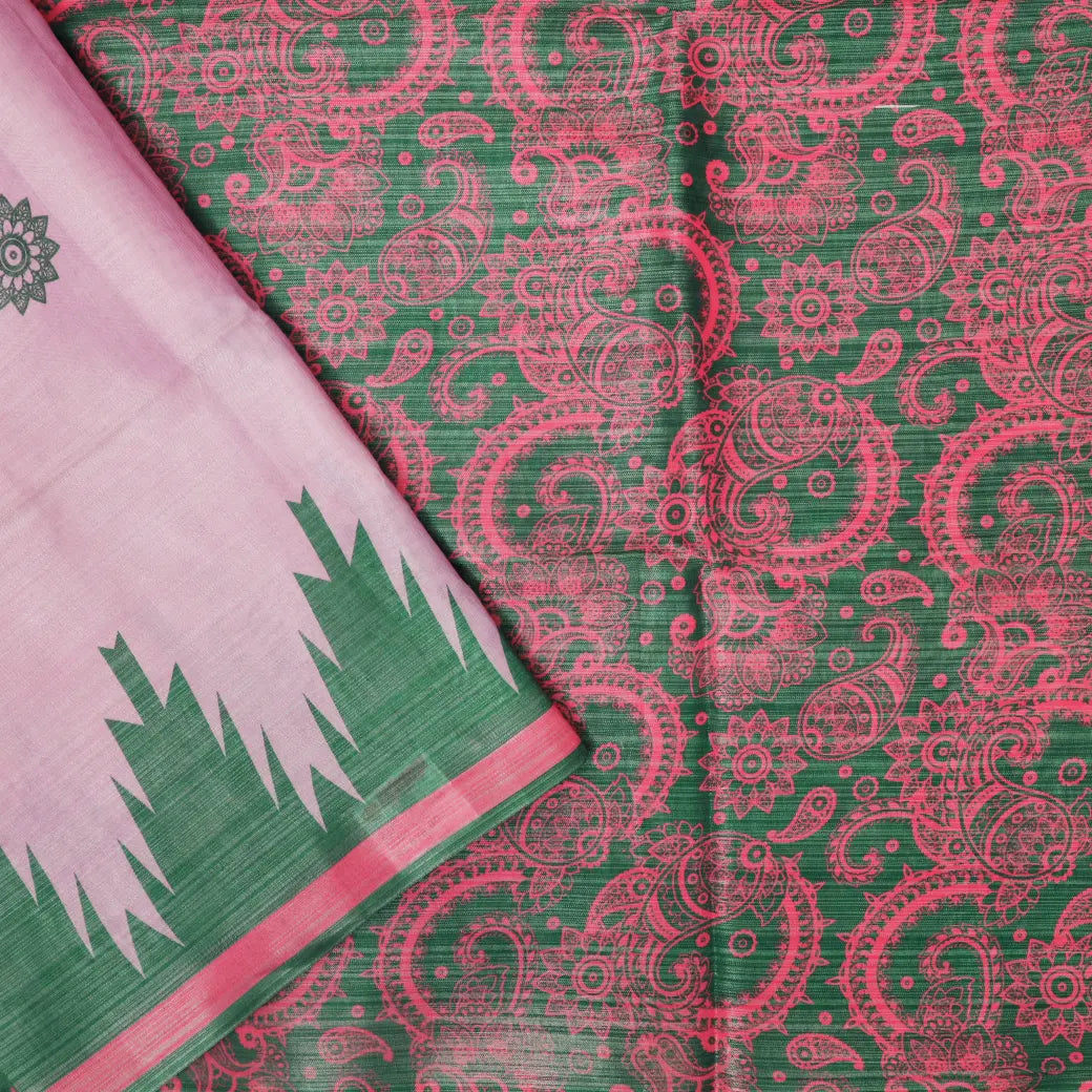 Light Pink with Green  Tissue Silk Saree