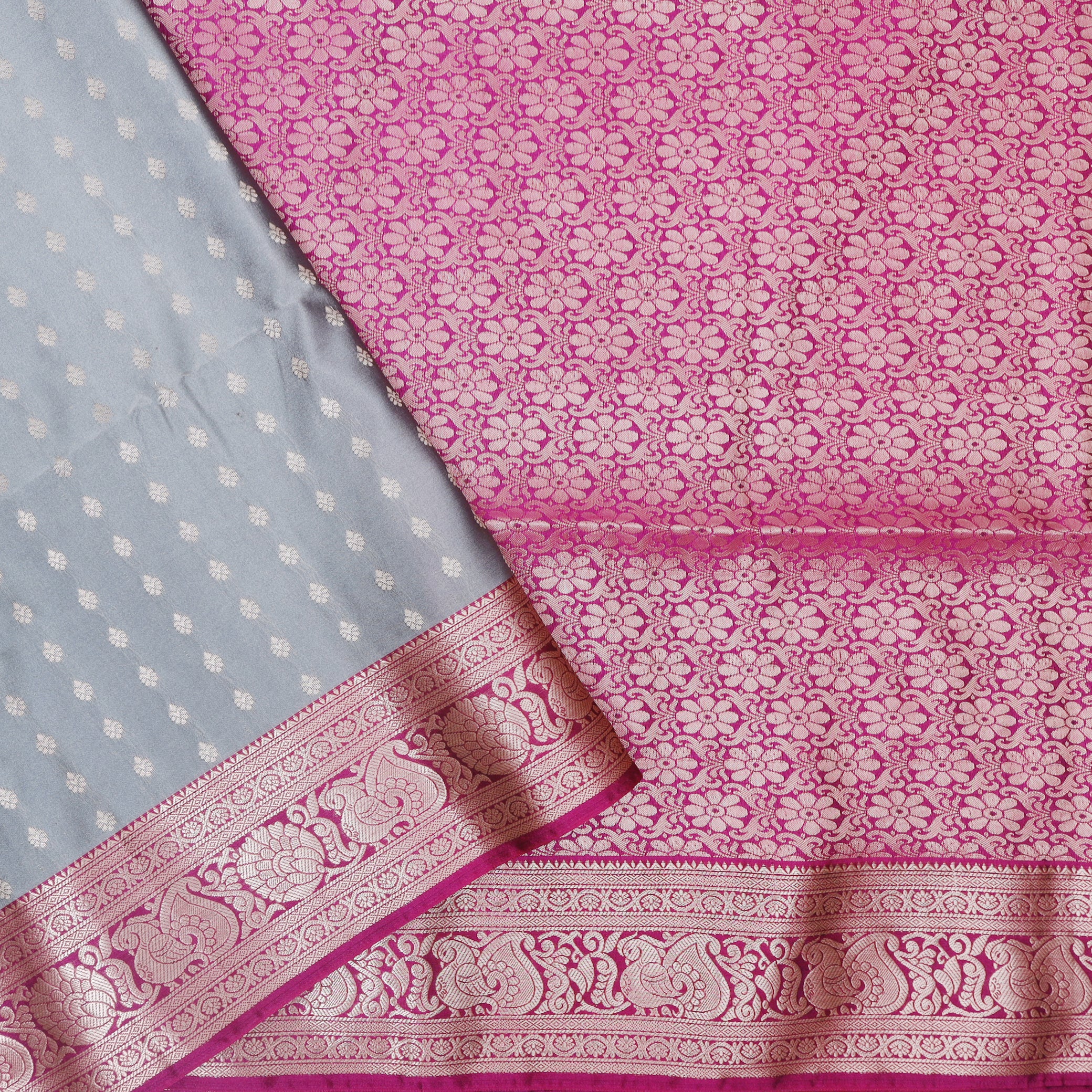 Grey with Pink Soft Silk Saree