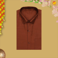 Rust Brown With White Readymade Shirt And Matching Border Dhoti Set for Men