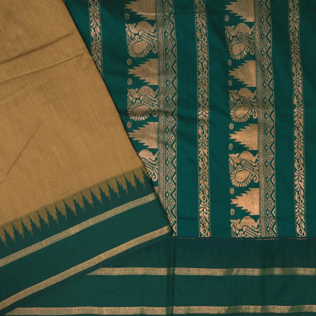 Sandal With Green Premium Quality Kalyani Cotton Saree