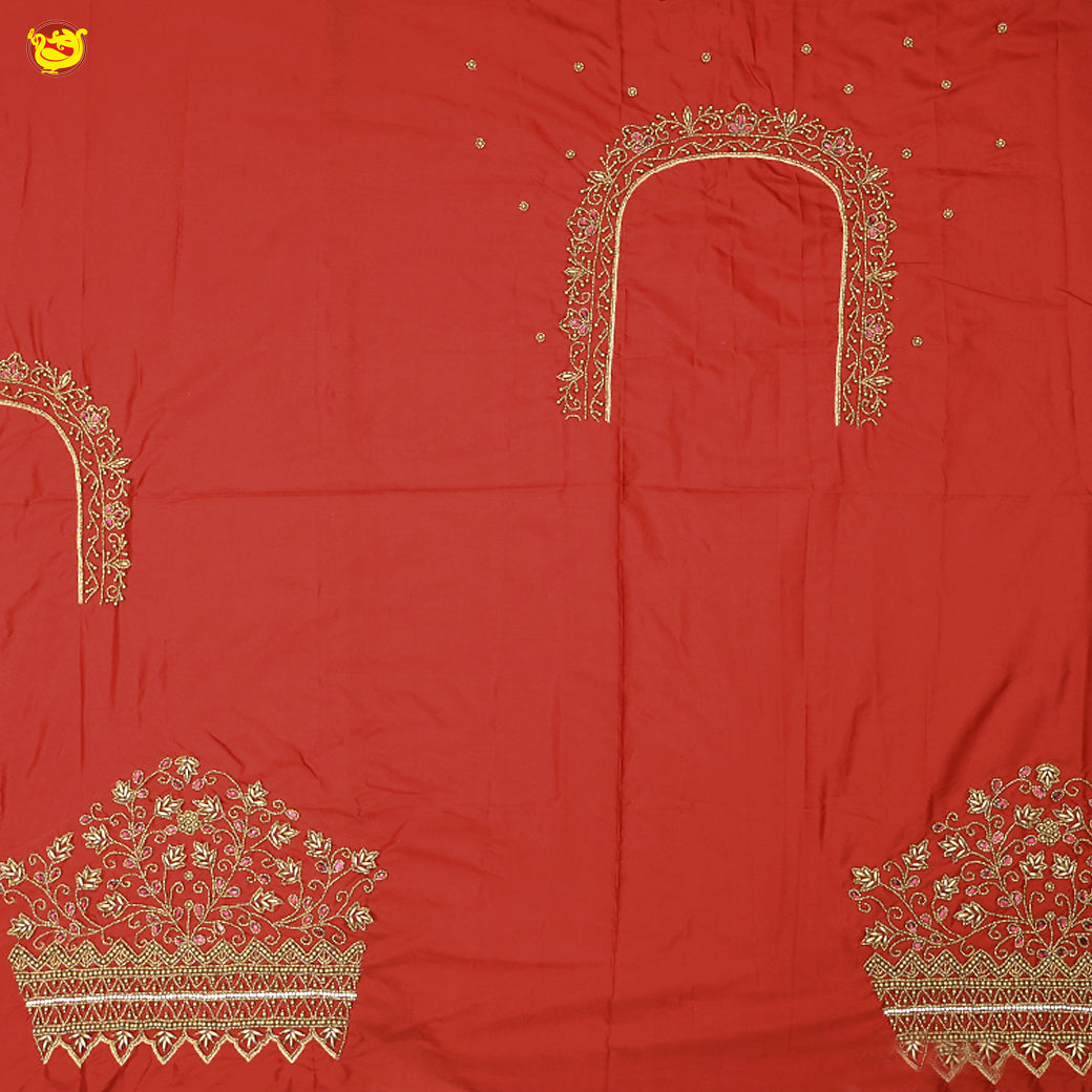Coral Red Bridal Aariwork Blouse