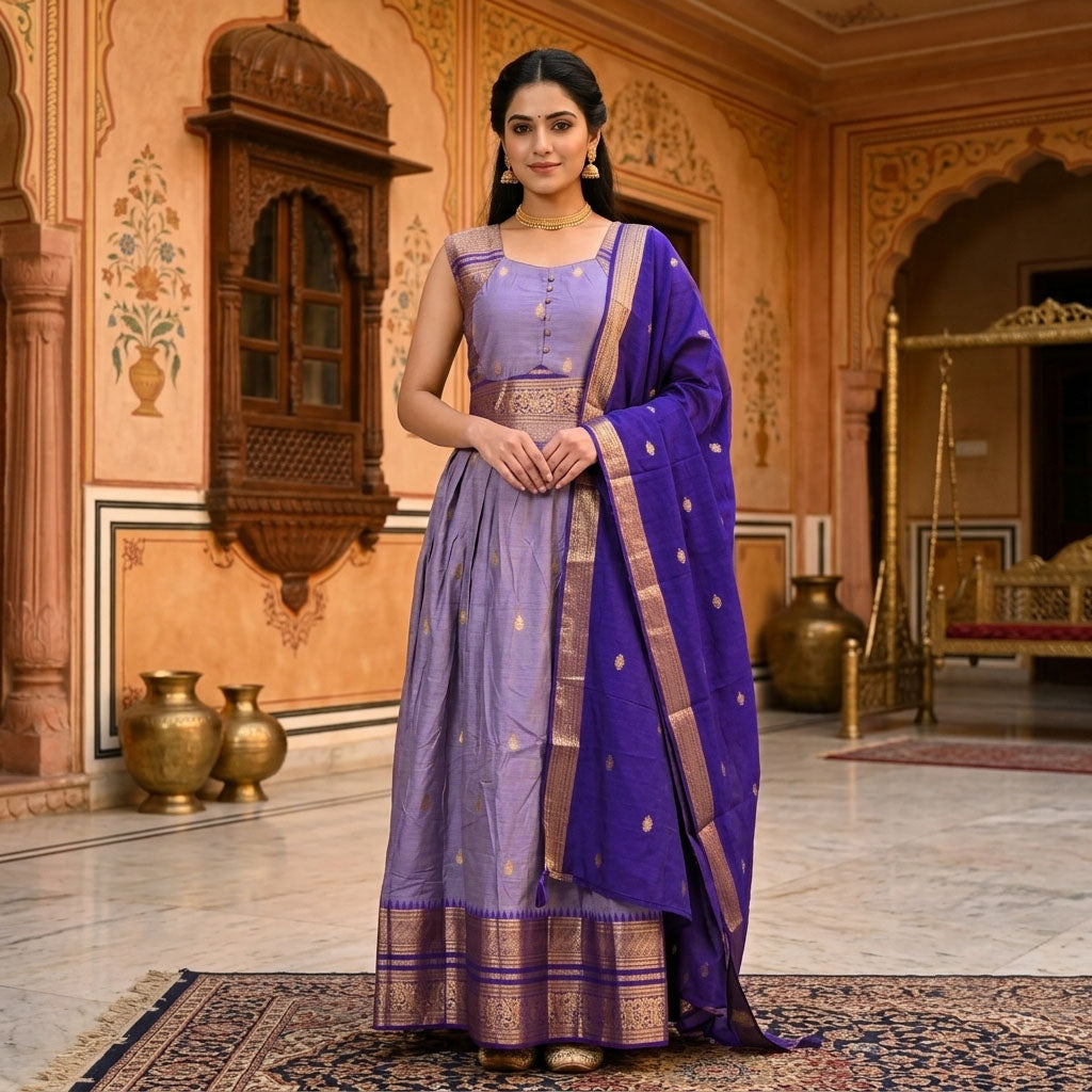 Lavender With Vioet Trendy Ladies Ethnic Gowns