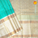 Rama Green and Half White With Gold Zari Floral Buttas Pure Silk Cotton Saree - Thenianantham