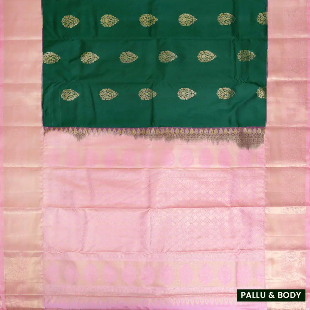 Bottle Green with Pink Soft Silk Saree