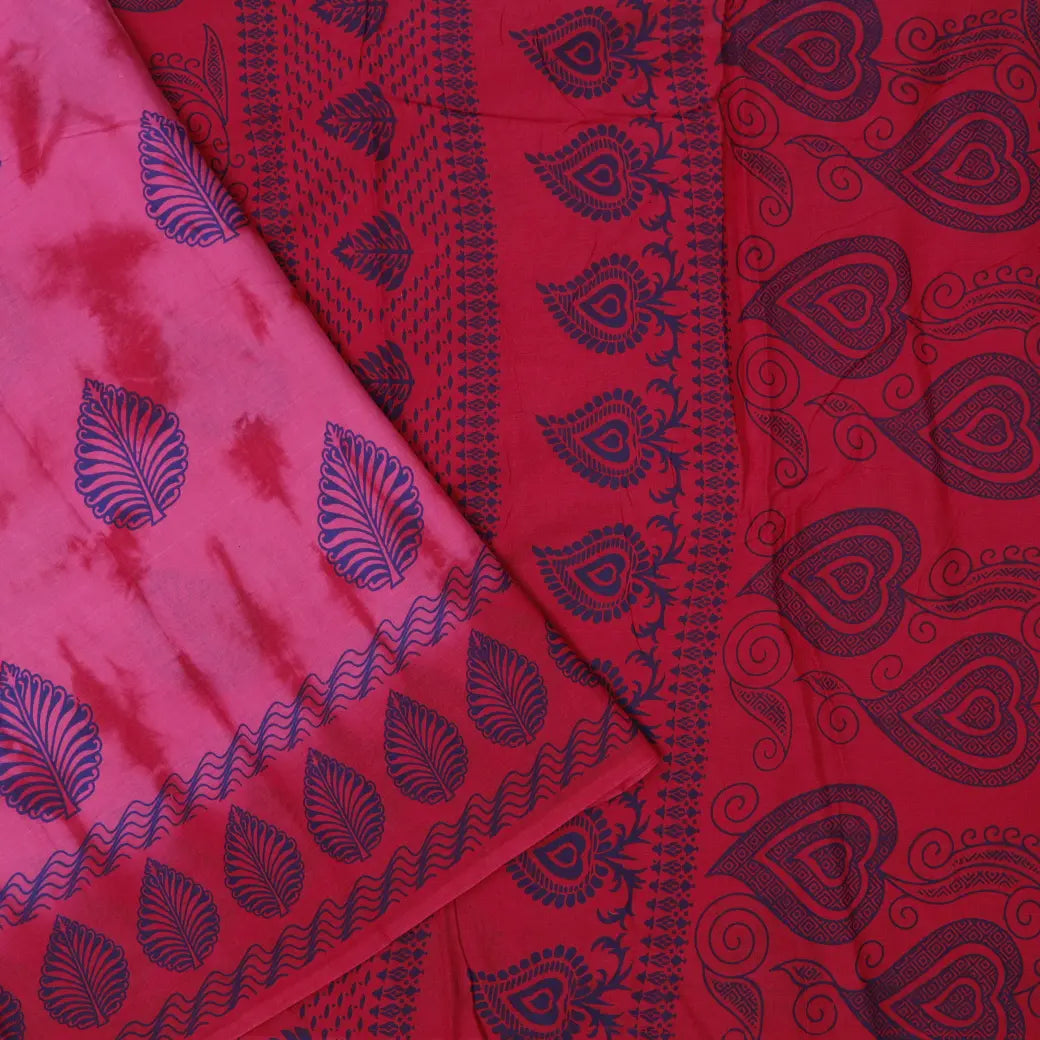 Rani Pink with Red-Purple Sungudi Cotton Saree without Blouse