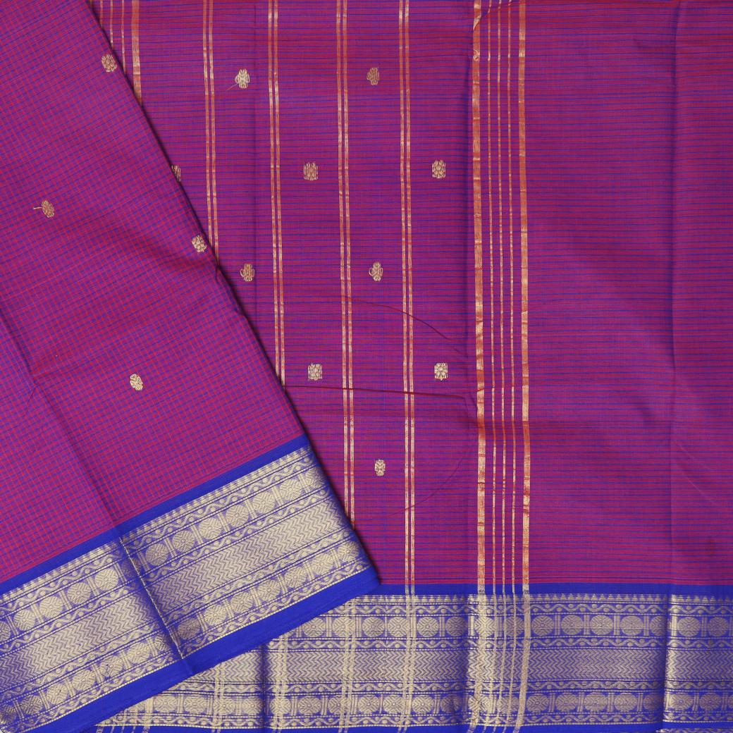 Magenta With Royal Blue Contrast Border Pure Cotton Saree