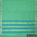 Apple Green with Blue Gingham Check Pure Chettinad Cotton Saree without Blouse  &nbsp;