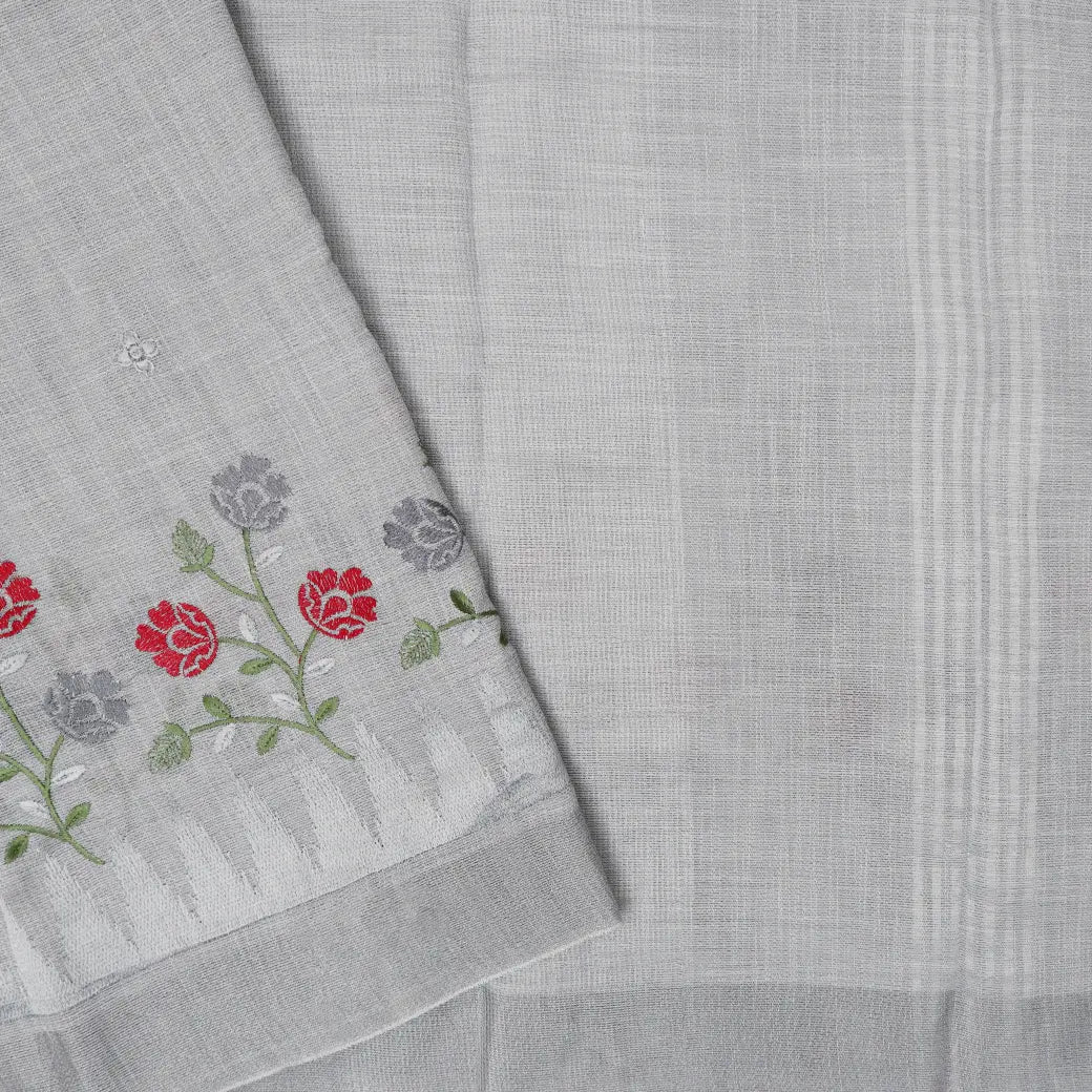 Grey Color Linen Cotton Saree