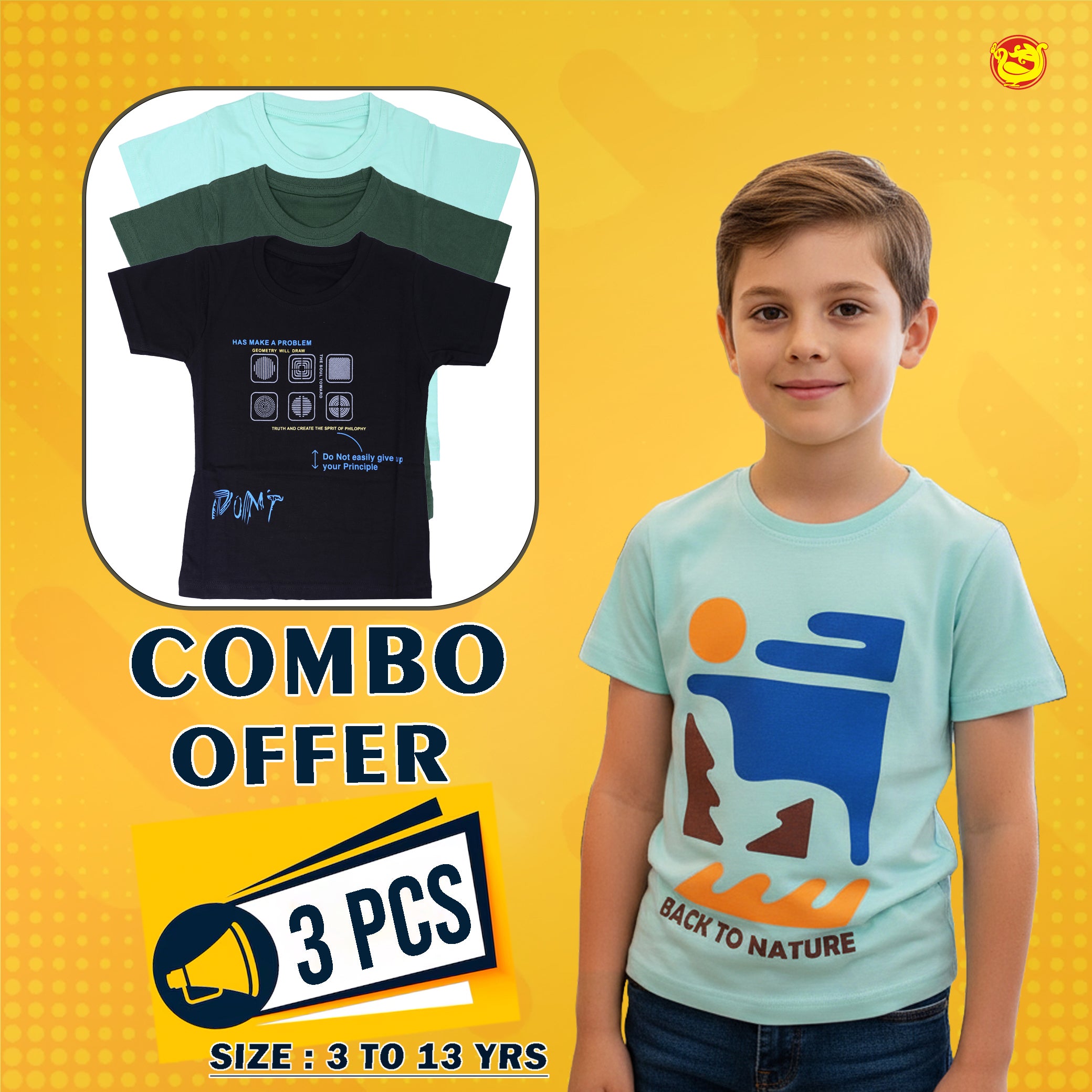 Boys 3 Pcs T-Shirt Combo