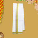 Olive Green With White Dhoti Readymade Shirt And Matching Border Dhoti Set for Men