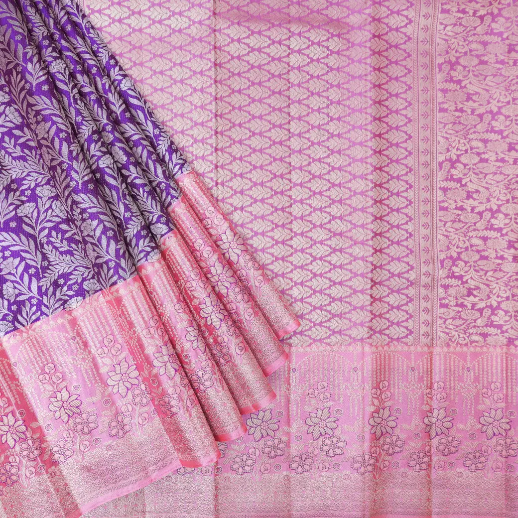 Purple with Light Pink  Kanchipuram Wedding silk saree