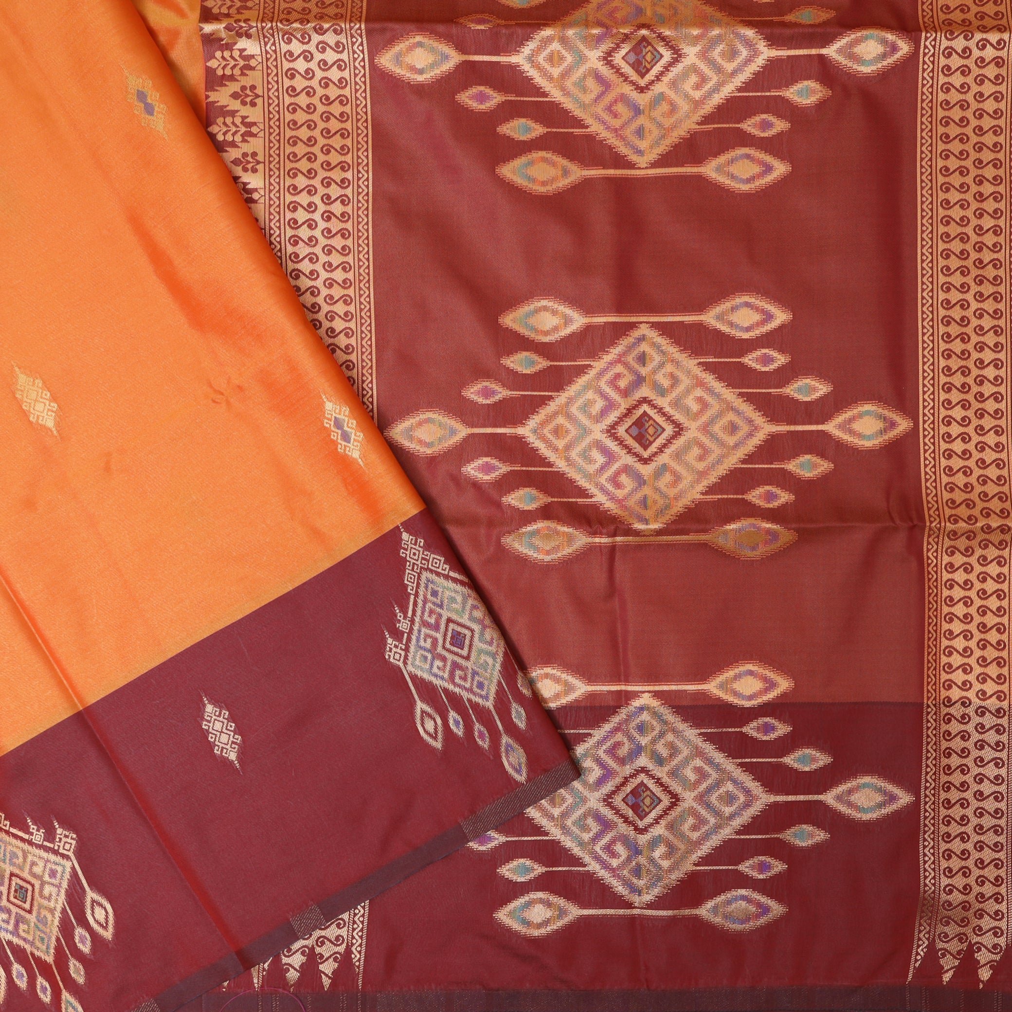 Orange with Dark Red Soft Silk Saree