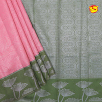 Peach with Green Leaf's Motifs Kubera Pattu Saree