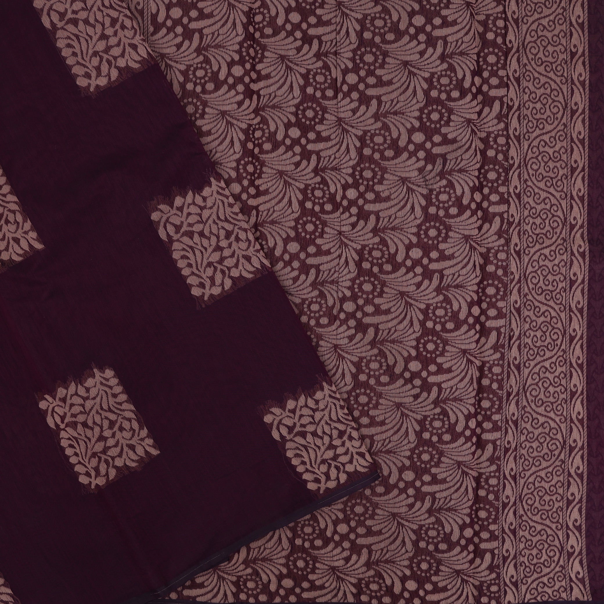 Wine purple With Sandal Zari Silk Cotton Saree