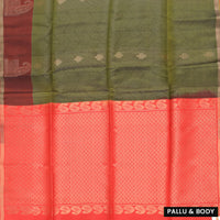 Mossy green with orange soft silk saree