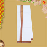 Rust Brown With White Readymade Shirt And Matching Border Dhoti Set for Men