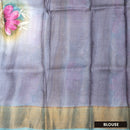 Pure Tussar Silk Saree Multi Colour and Dark Grey With Floral Design and Painted Prints and Zari Woven Border