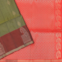 Mossy green with orange soft silk saree