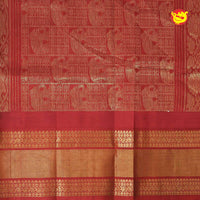 Bottle Green With Red Gold Zari Floral Buttas Pure Silk Cotton Saree - Thenianantham