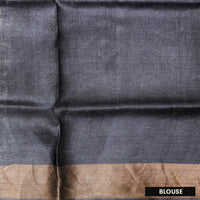 Pure Tussar Silk Saree White and  Grey Shade With Floral Design and Painted Prints and Zari Woven Border