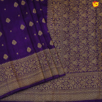 Dark Purple With Floral Motifs Copper Zari Khadi Banarasi Tussar Silk Saree - Thenianantham