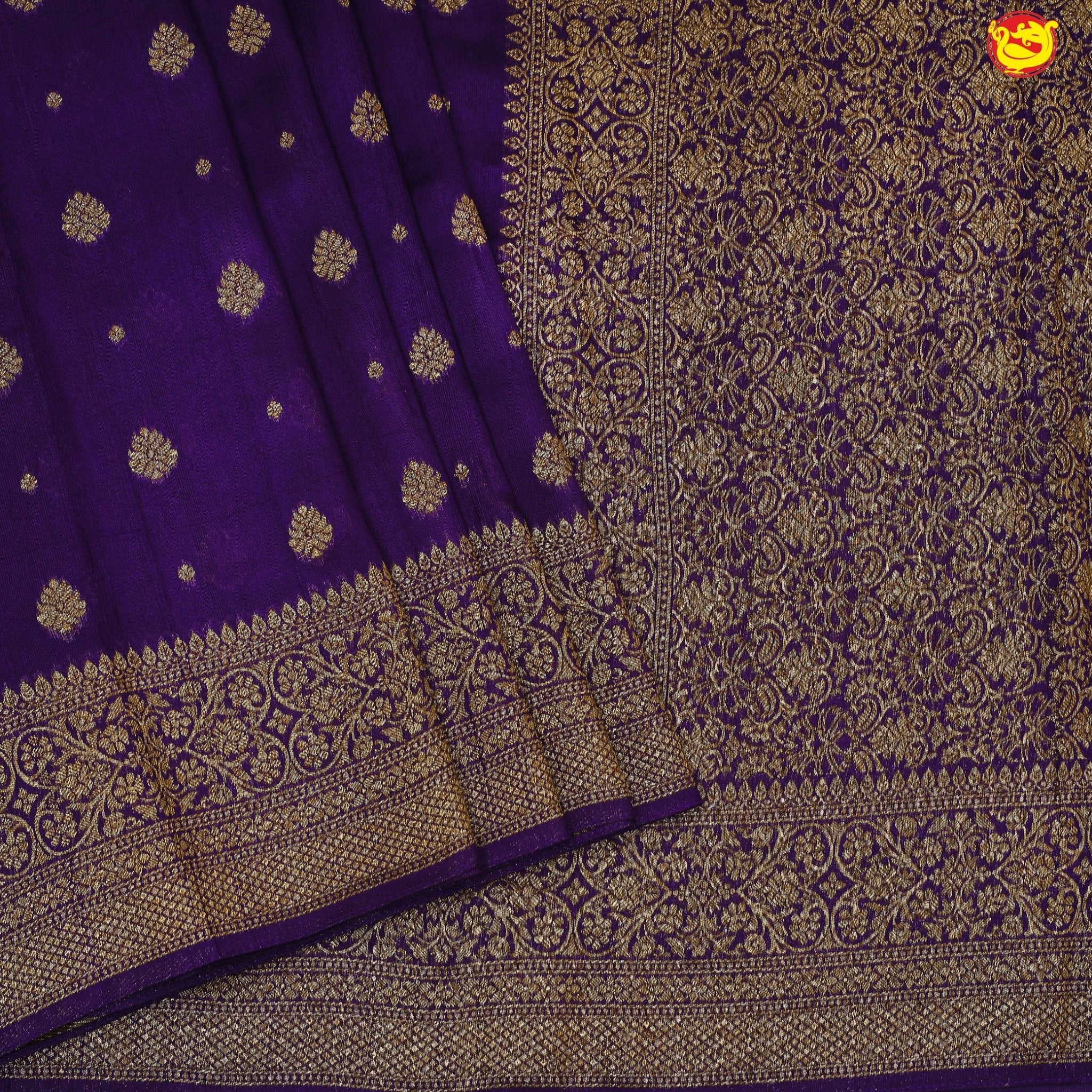 Dark Purple With Floral Motifs Copper Zari Khadi Banarasi Tussar Silk Saree