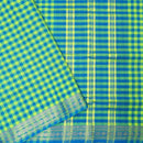 Apple Green with Blue Gingham Check Pure Chettinad Cotton Saree without Blouse  &nbsp;