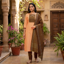Light Orange With Brown Cotton Ladies Chudithar Material
