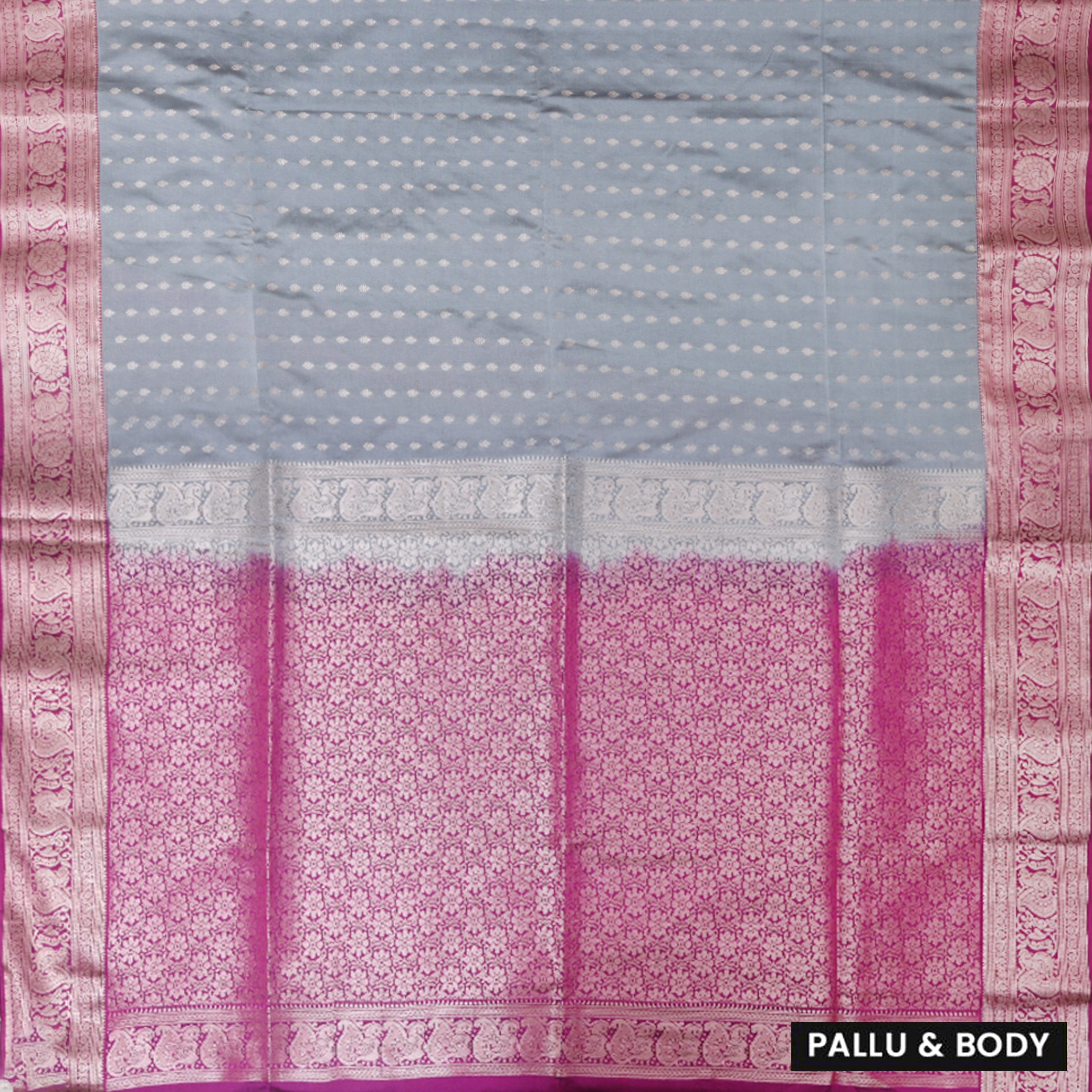 Grey with Pink Soft Silk Saree
