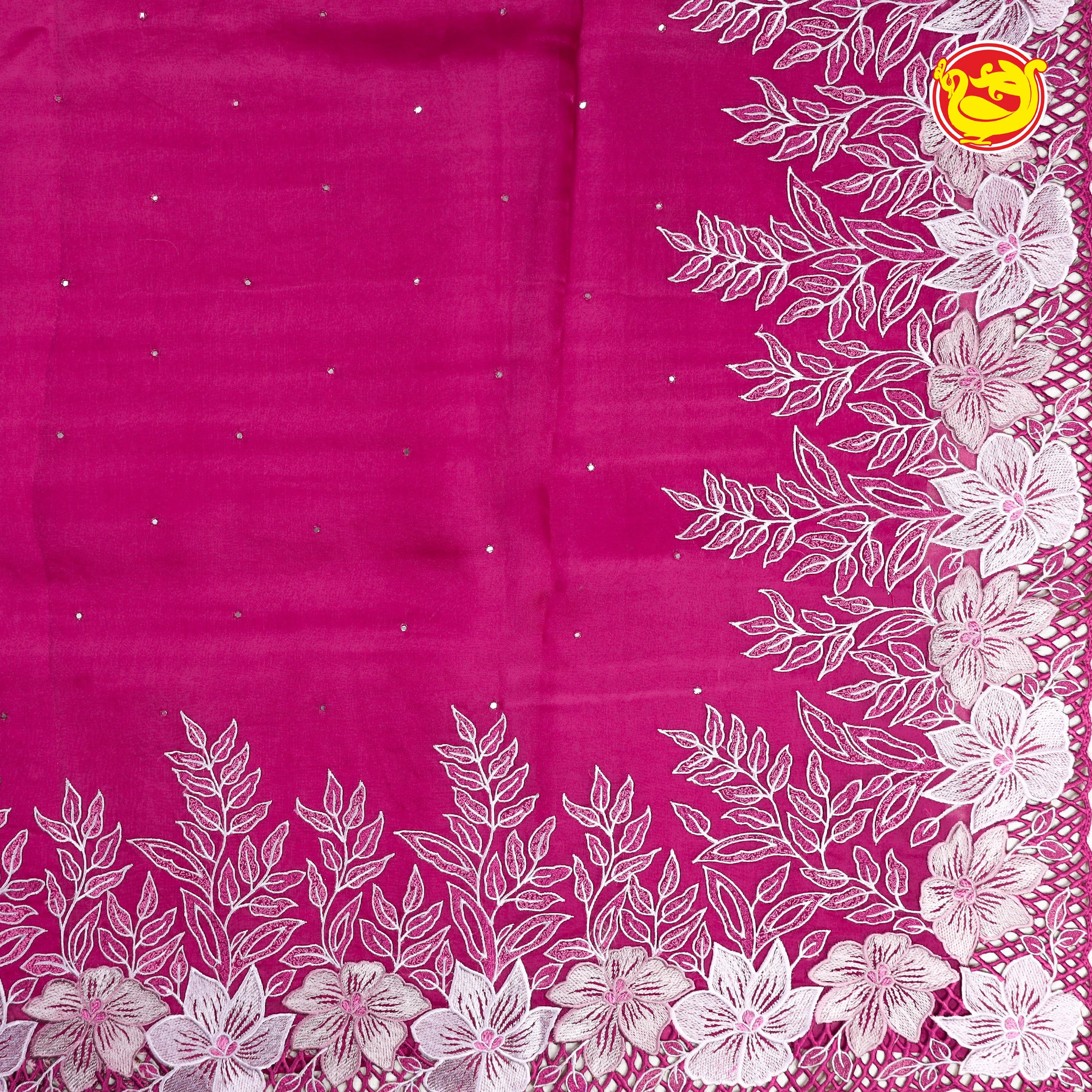 Rani pink pure organza silk with cut work and embroidery