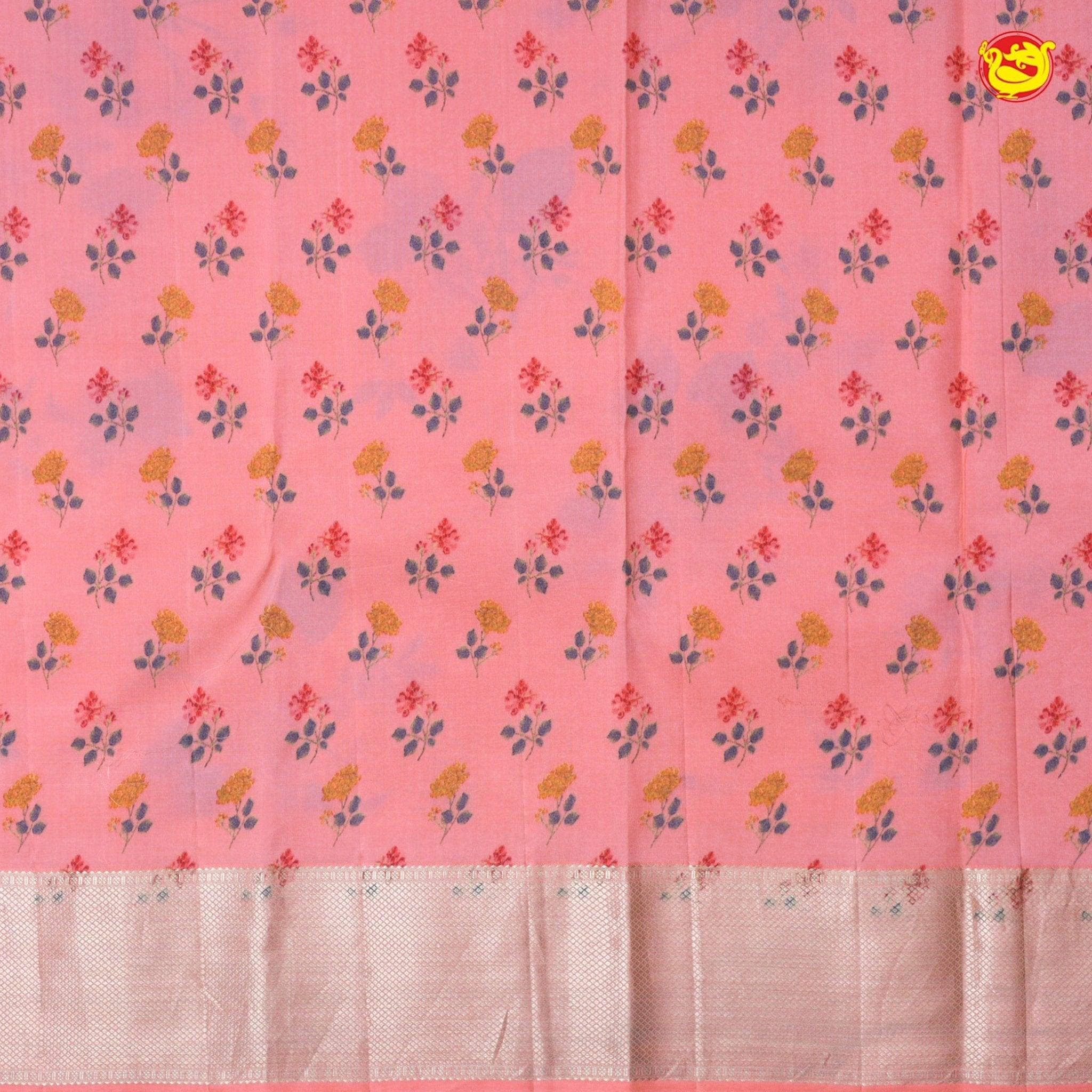 Peach Digital Floral Design Pure Kanjivaram Subhalaya Soft Silk Saree - Thenianantham