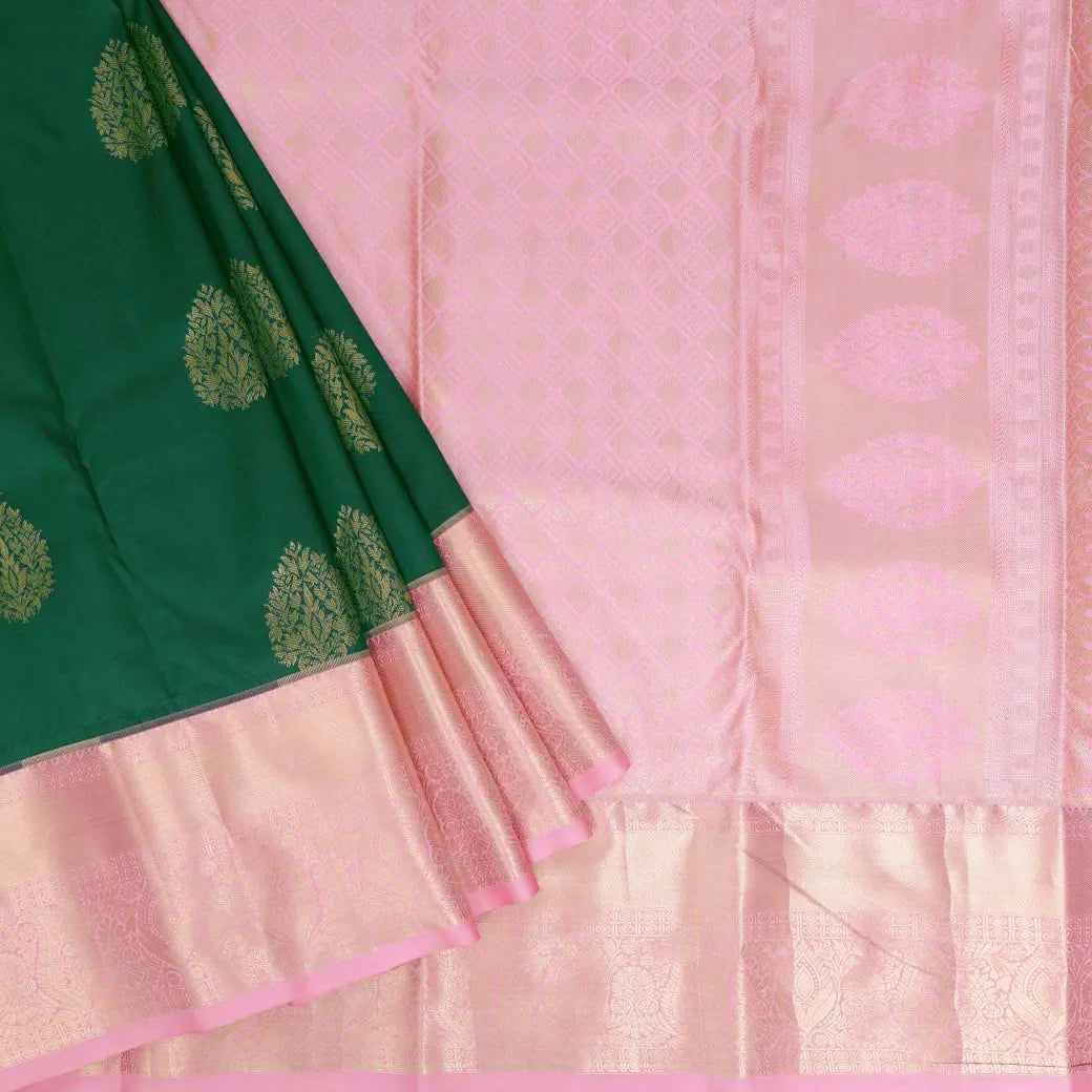 Bottle Green with Pink Soft Silk Saree