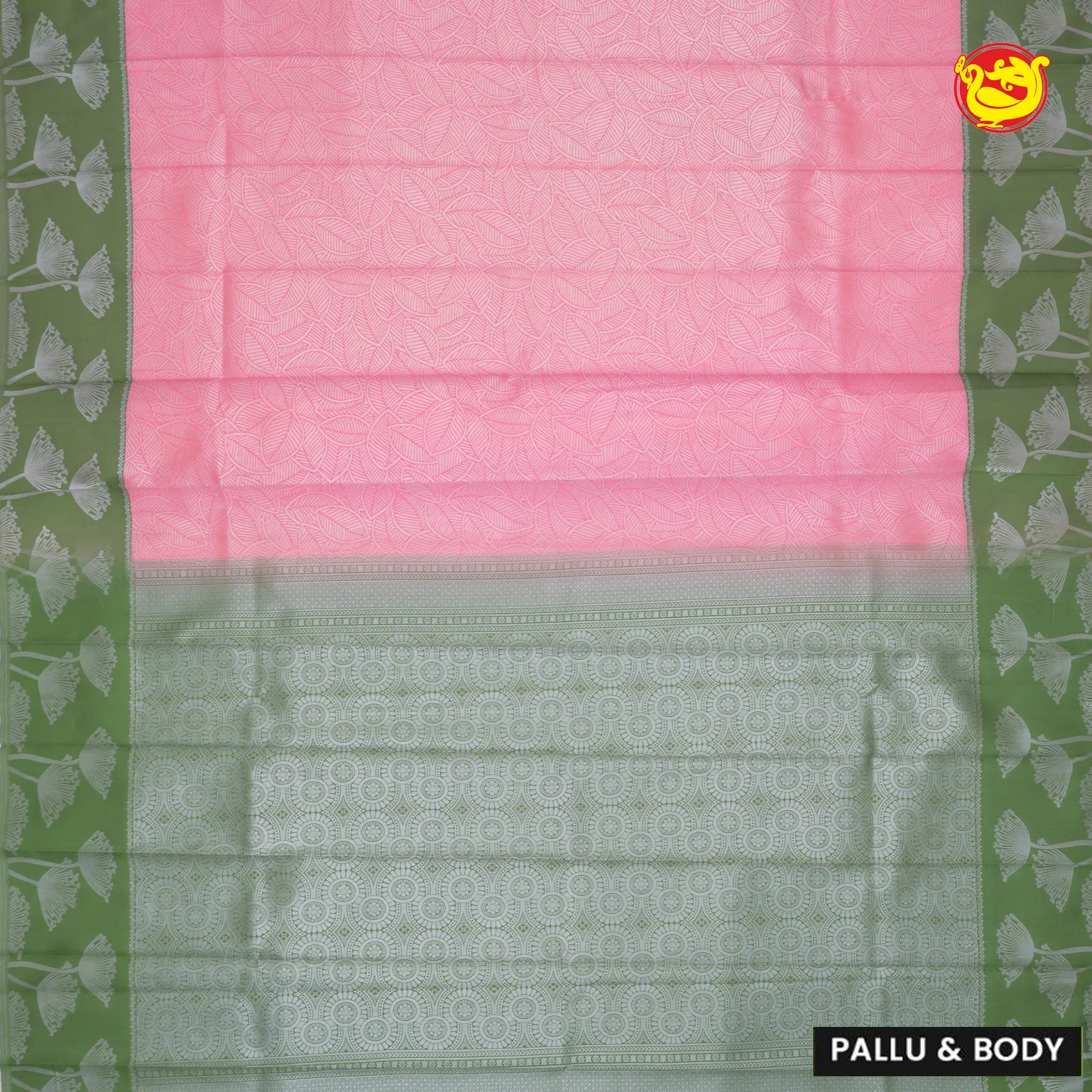 Peach with Green Leaf's Motifs Kubera Pattu Saree