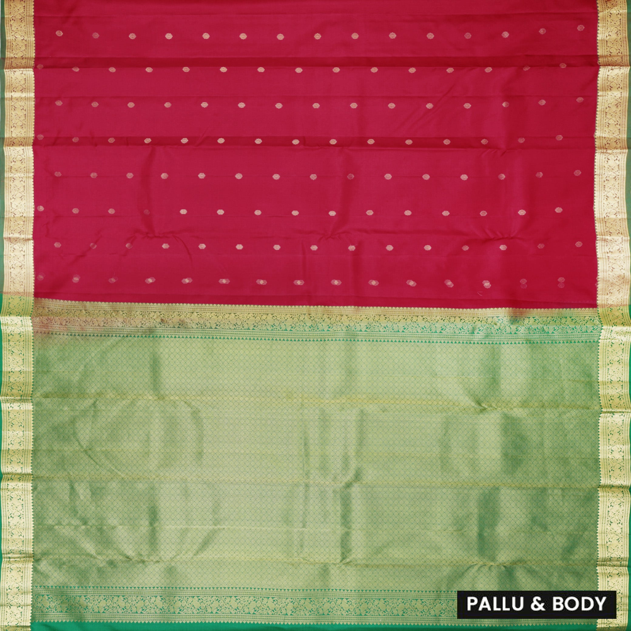 Red With Green Gold Zari Yuvana Semi Soft Silk Saree