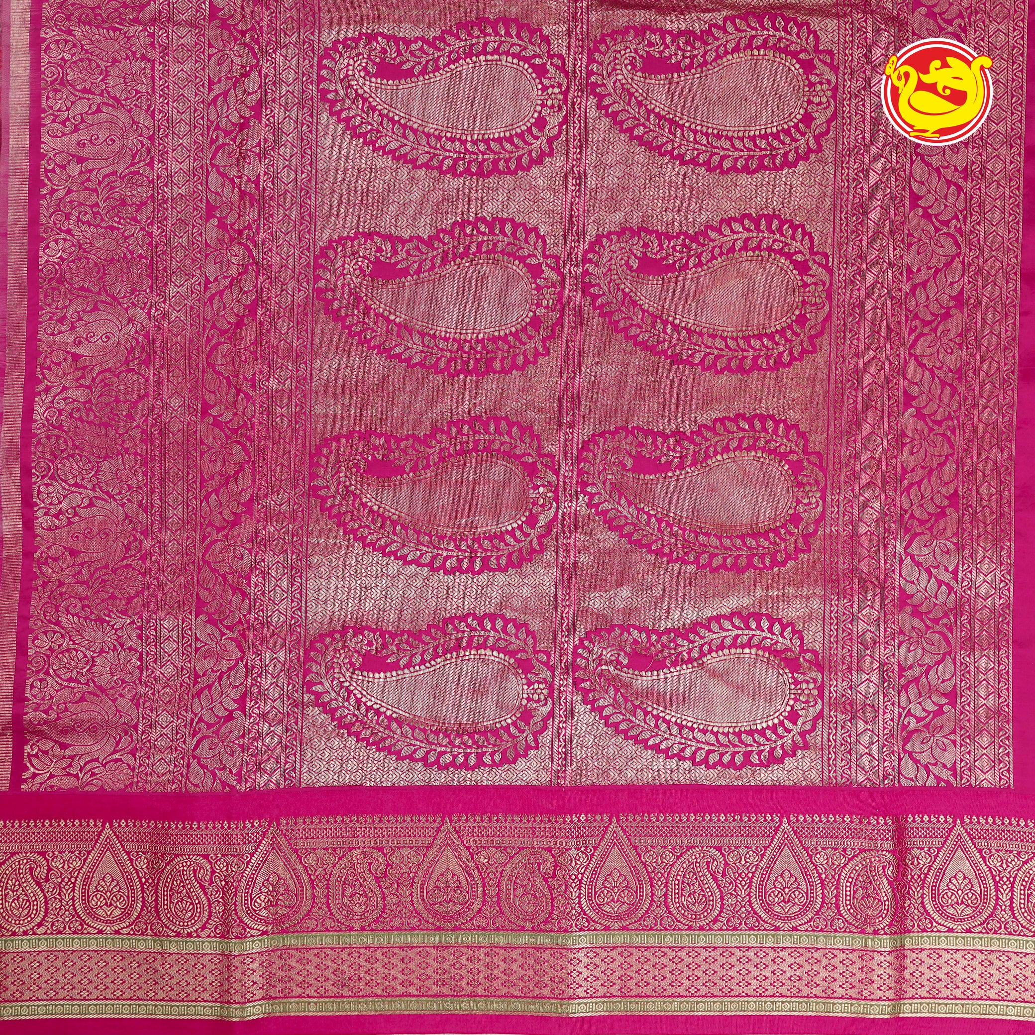 Pink pure Kanchipuram silk saree with digital prints