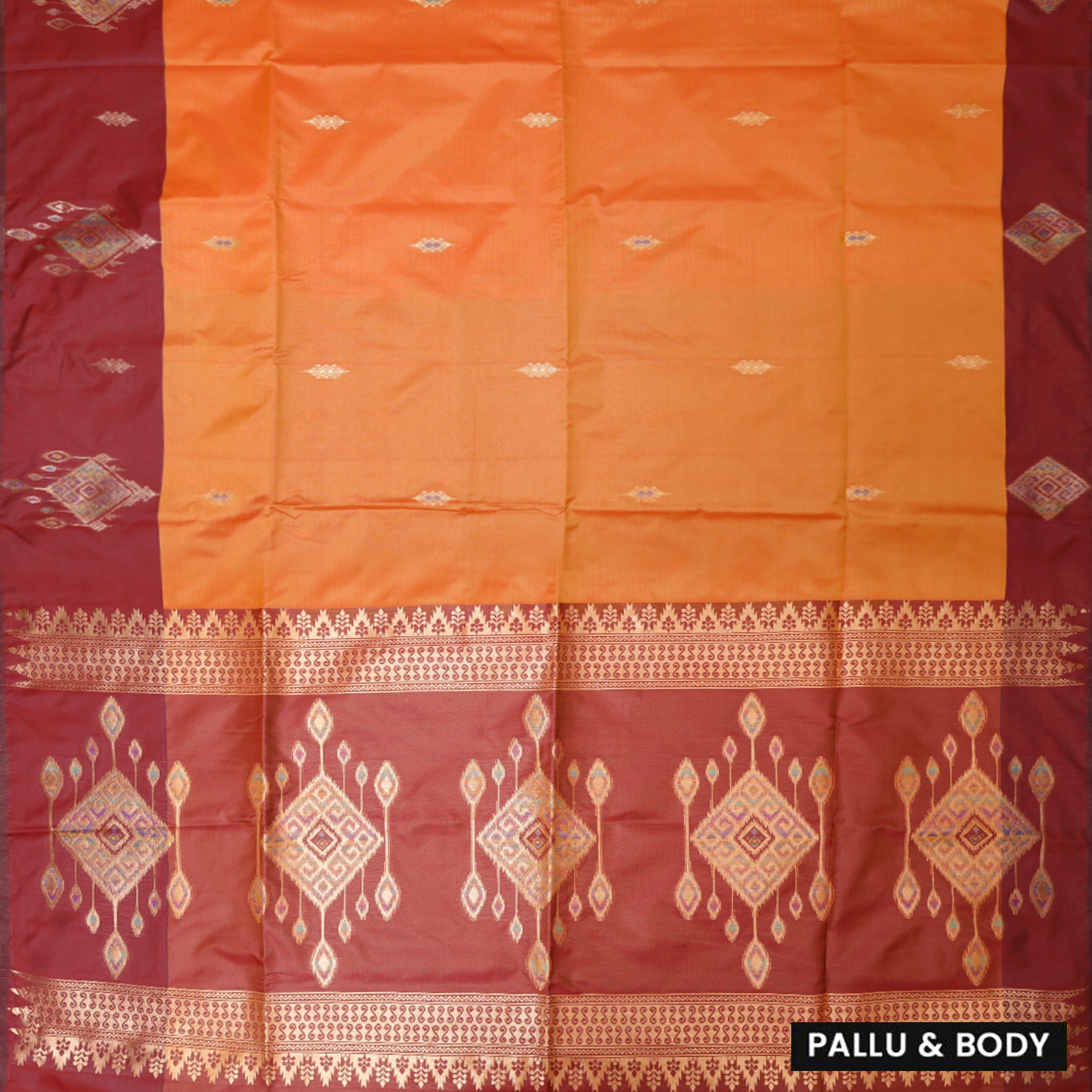 Orange with Dark Red Soft Silk Saree