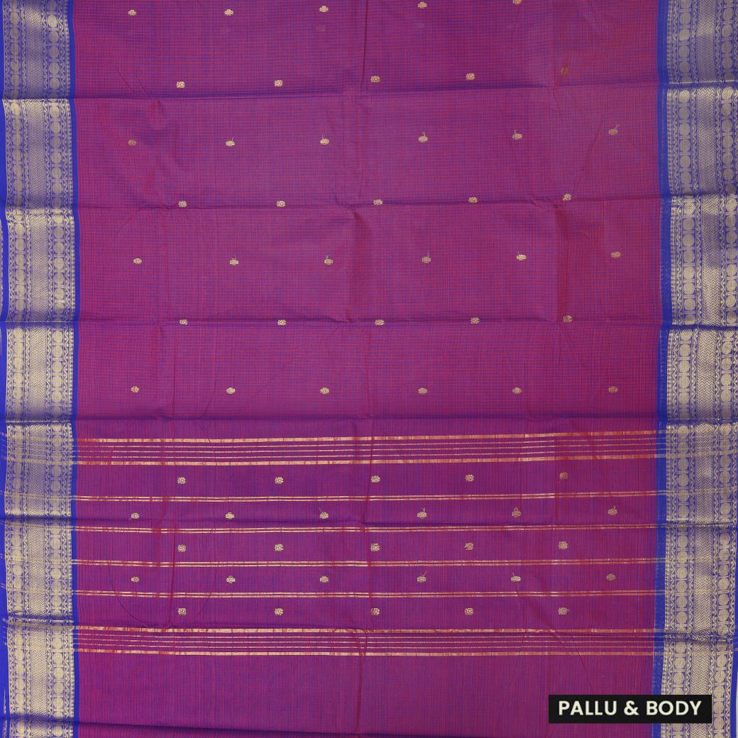 Magenta With Royal Blue Contrast Border Pure Cotton Saree