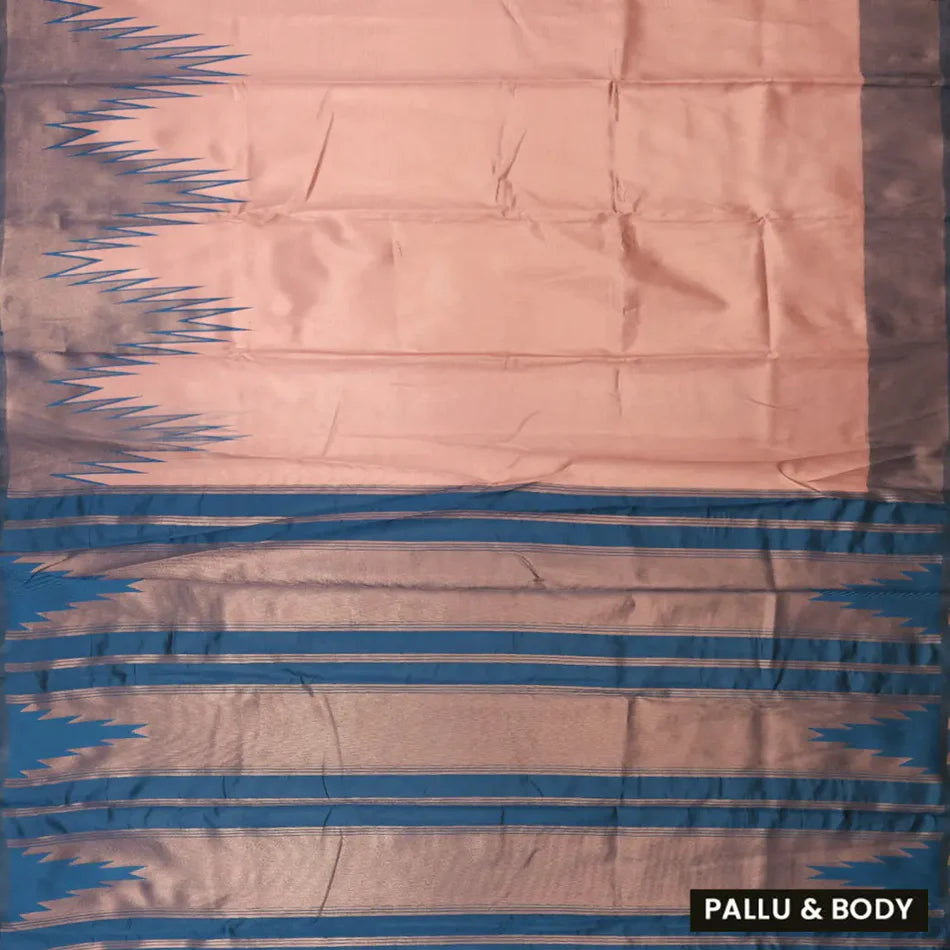 Copper with Dark Blue Gopuram Semi Silk saree