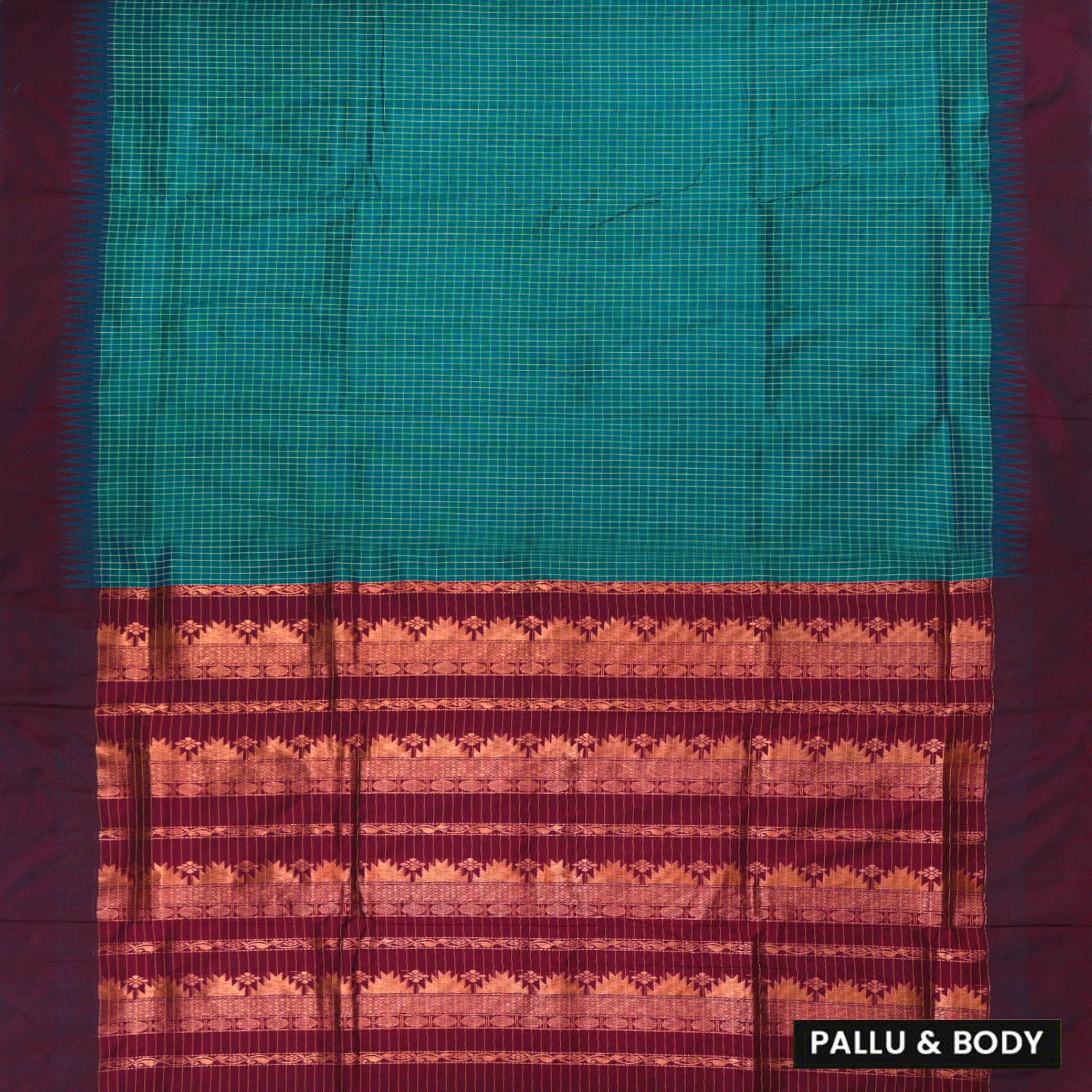 Teal Green With Maroon Premium Quality Kalyani Cotton Saree
