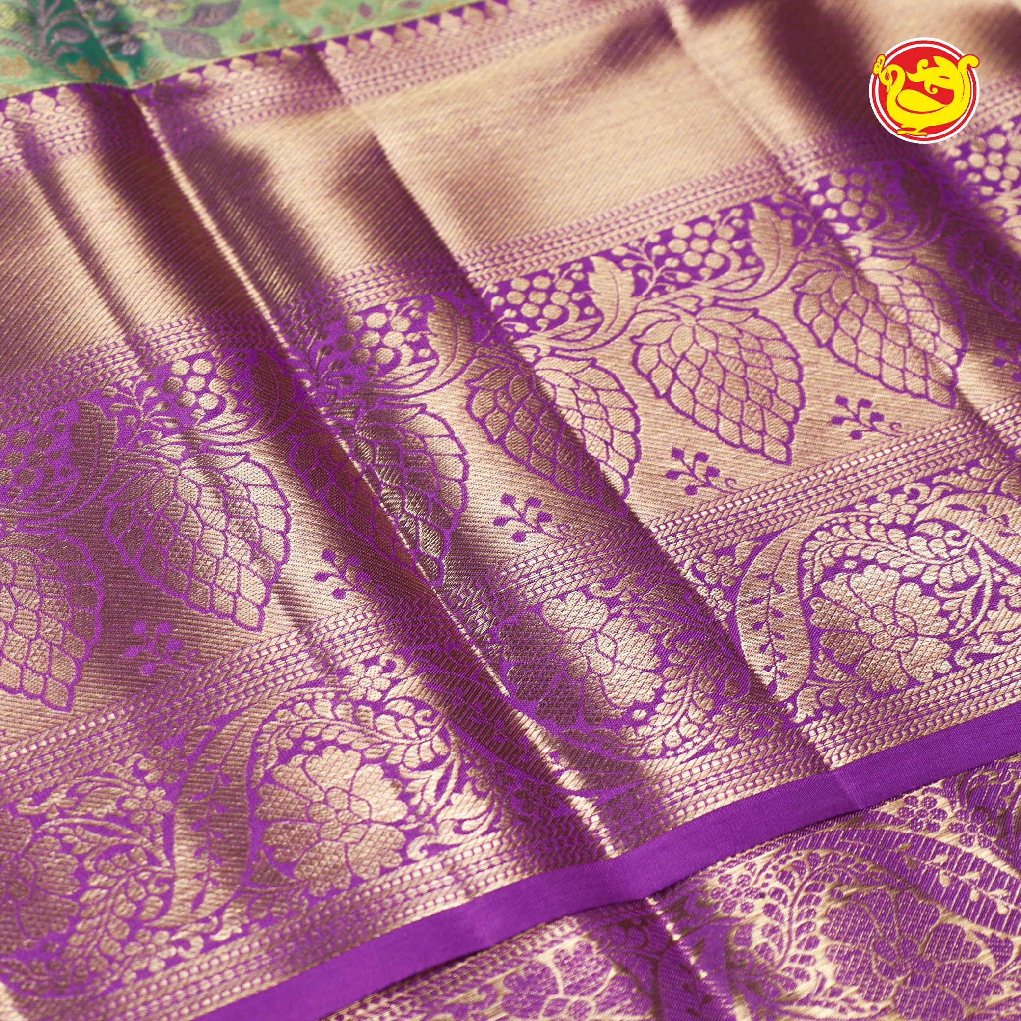 Golden Tissue with purple wedding silk saree