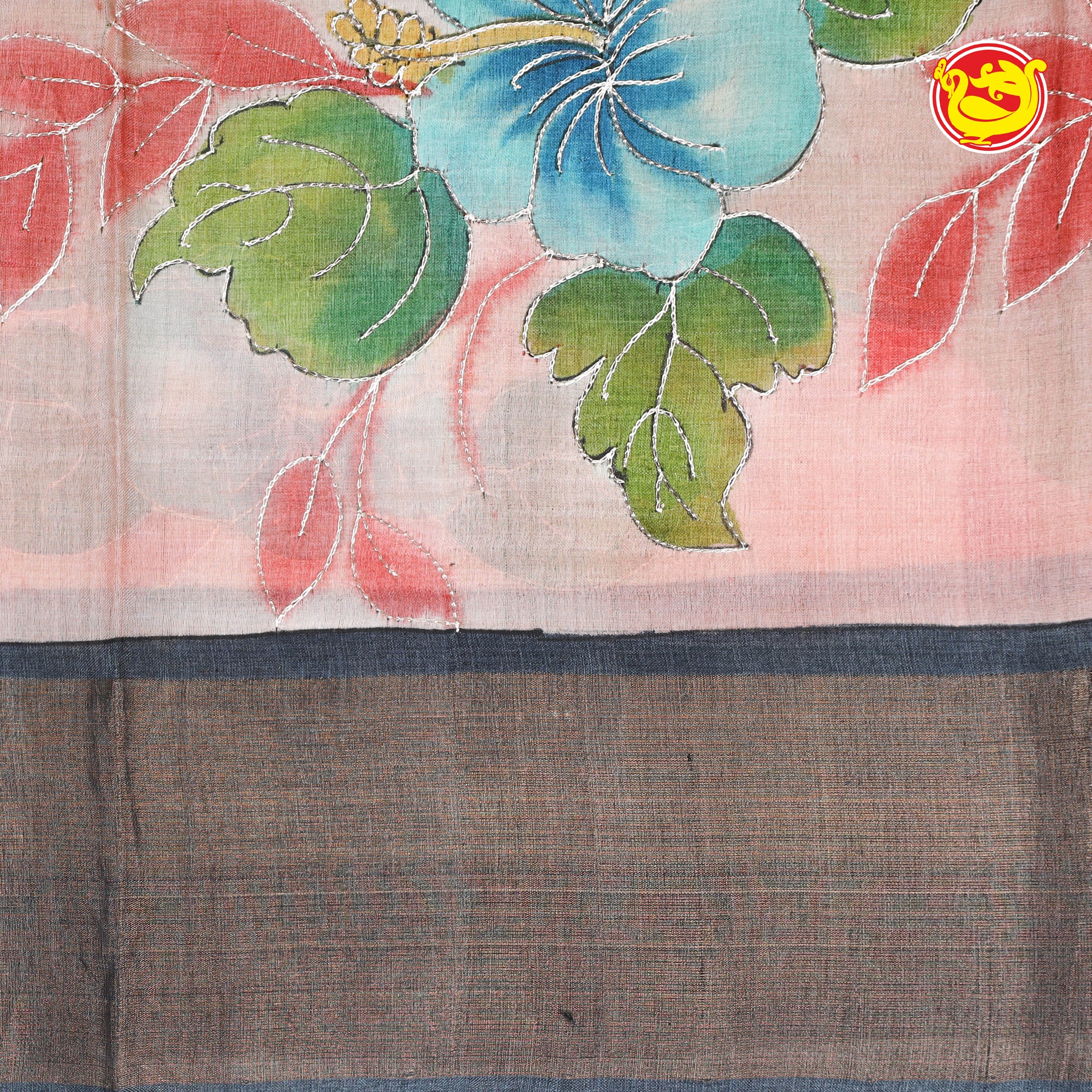 Pastel pink hand painted pure tussar saree with embroidery