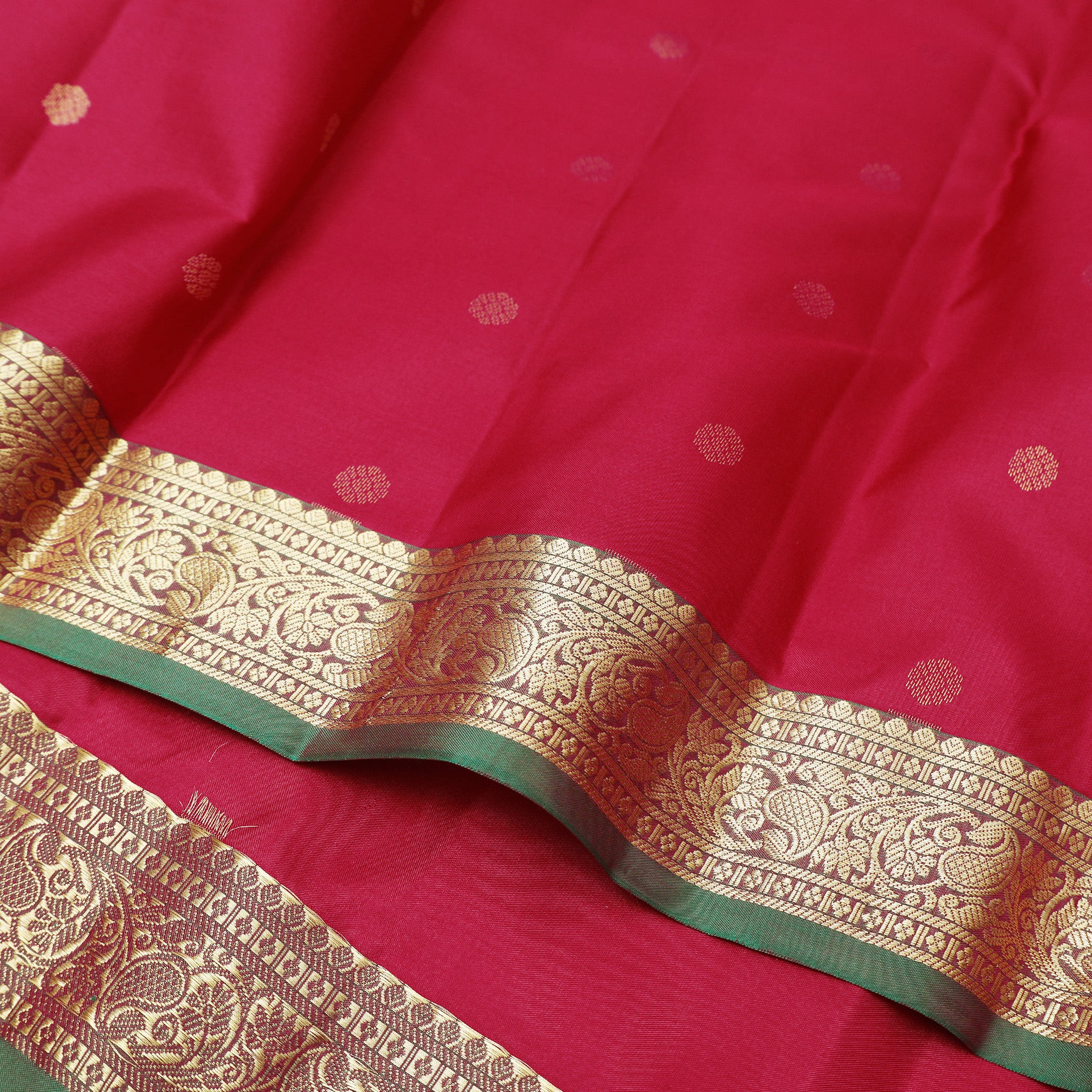 Red With Green Gold Zari Yuvana Semi Soft Silk Saree